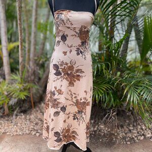 Commense Floral Midi Dress - Brown and Cream